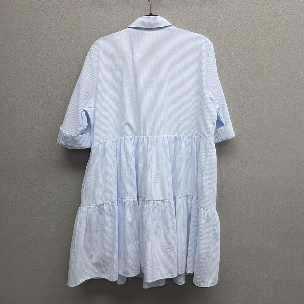 Chouyatou Shirt Dress Womens XL Blue Striped Button Front Tiered Lined Pockets - Picture 4 of 12
